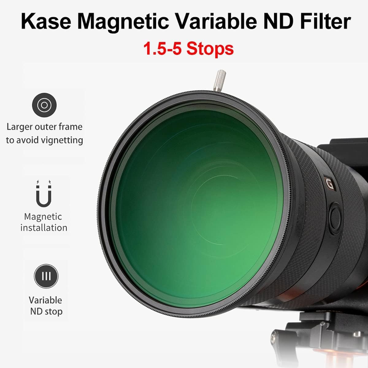 Kase 77mm Wolverine Magnetic Variable ND Neutral Density Filter ND3-ND32 (1.5-5 Stops) with Magnetic Adapter Ring for Camera Lens,Shockproof Tempered Optical Glass Multi Coated,No X Cross