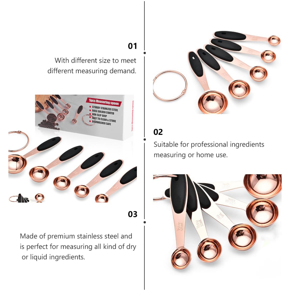 ULTECHNOVO 3 Ensembles Ensemble De Cuillères à Mesurer Cuillere Doseuse Accessoires De Cuisine Outil De Cuisson Acier Inoxydable Rose