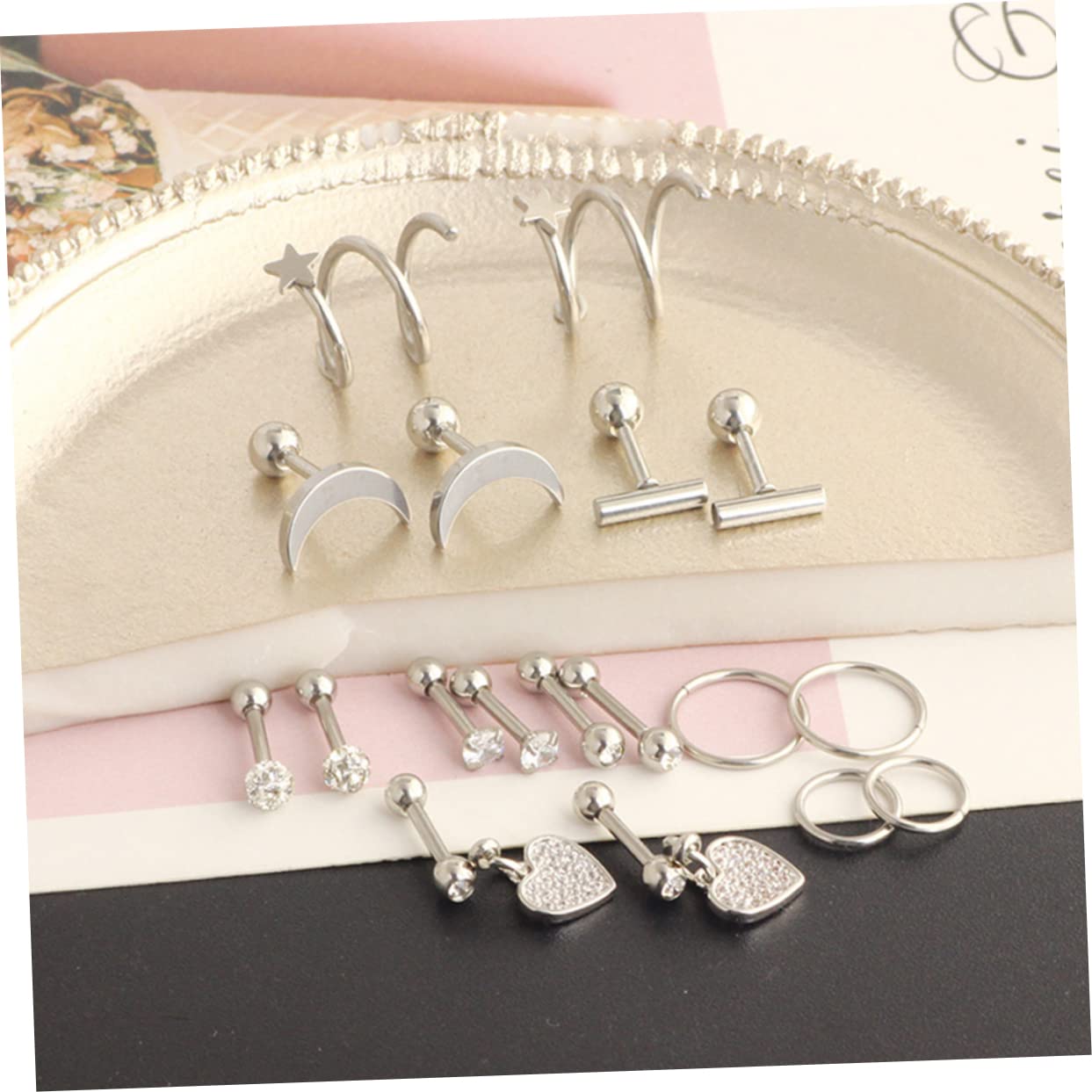 SOIMISS 5 Juegos pendiente aretes de diamantes para hombre aretes simples bisuteria hombre aretes para hombre accesorio para la oreja tachuelas de hueso del oído Acero inoxidable Silver