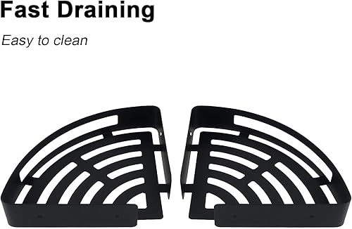 Miniatura 5 de NearMoon Paquete de 2 organizadores de ducha de acero inoxidable 304 sin taladro, con 2 ganchos (estante esquinero, negro mate)