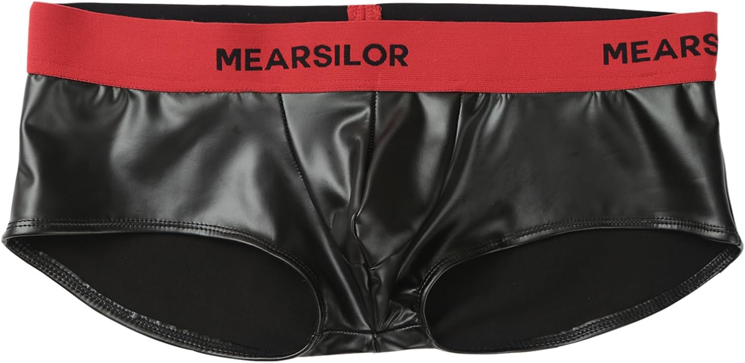iiniim Mens Faux Leather Boxer Shorts Wet Look Glossy Swim Trunks Swimwear Underpants Loungewear