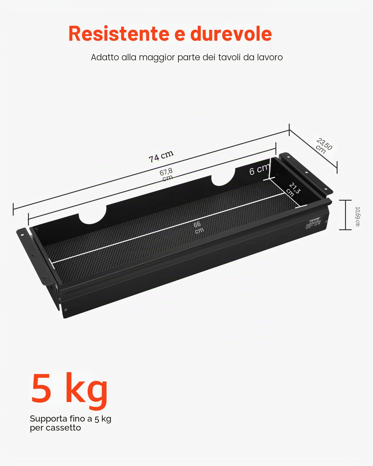 VEVOR Cassetto Estraibile Sotto Scrivania 740 x 235 x 107 mm Organizzatore Nascosto per Riporre Oggetti sulla Scrivania, Cassetto Portapenne Sotto Tavolo per Postazioni di Lavoro da Ufficio, Nero