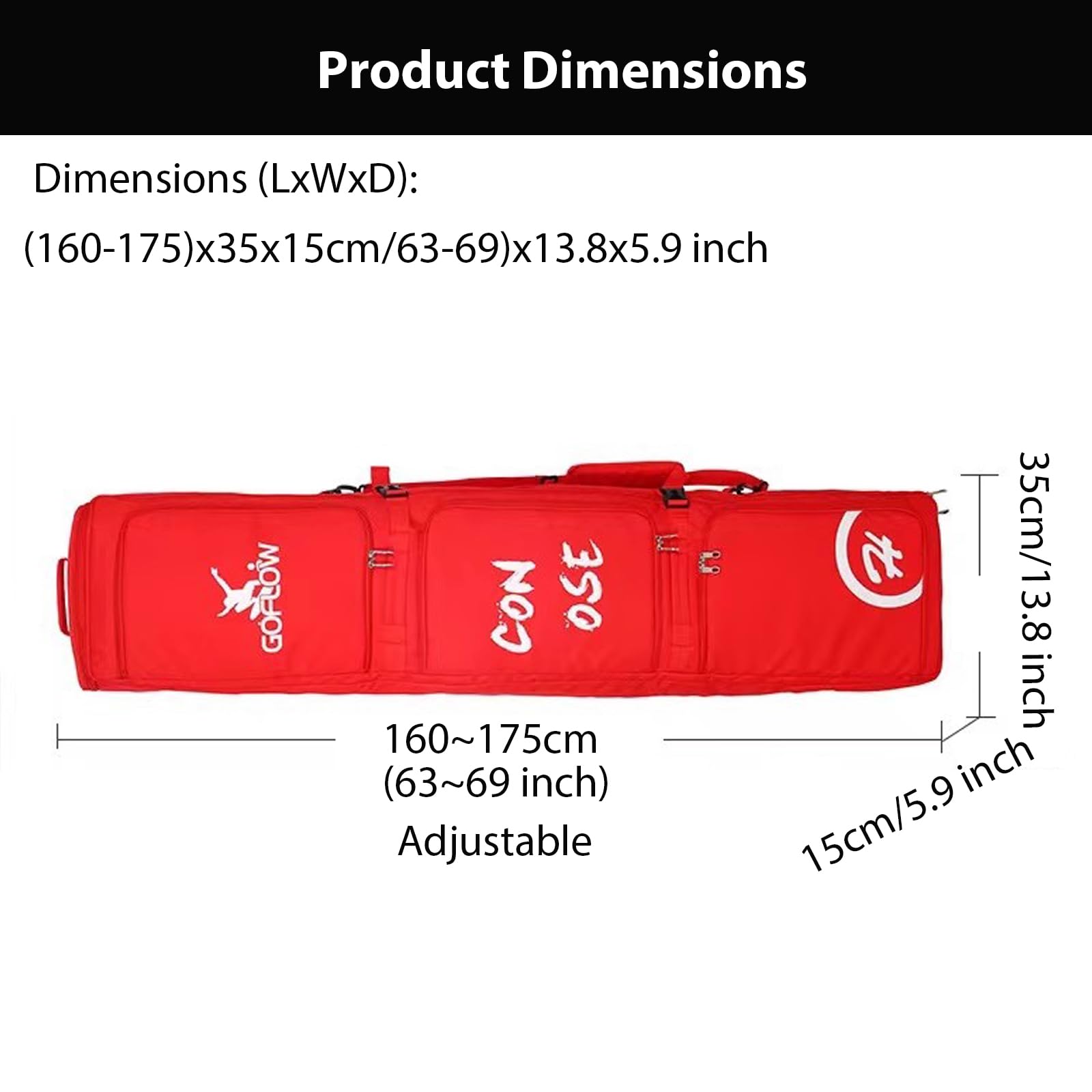Housse de Ski Double à roulettes, Sac de Snowboard étanche à roulettes, 3 Poches extérieures rembourrées, pour Les Voyages en Avion, Extensible de 160 à 175 cm