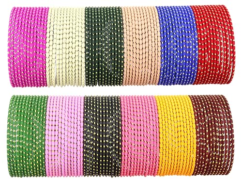 Image of NMII Stylish Multi colour Metal Bangles set for women and Girls with Zari and Cutting Design | Fancy Multicolour Bangles for women | Metal Chudi Set For Women | Women's Bangles