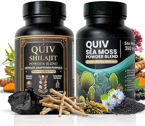 Quiv Paquete de bienestar definitivo, 60 unidades cada uno, musgo marino y shilajit todo en uno