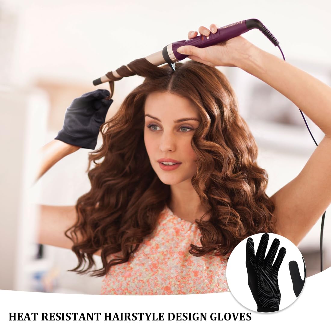 2 pcs gants résistants à la chaleur pour coiffer les cheveux avec revêtement en silicone antidérapant Noir