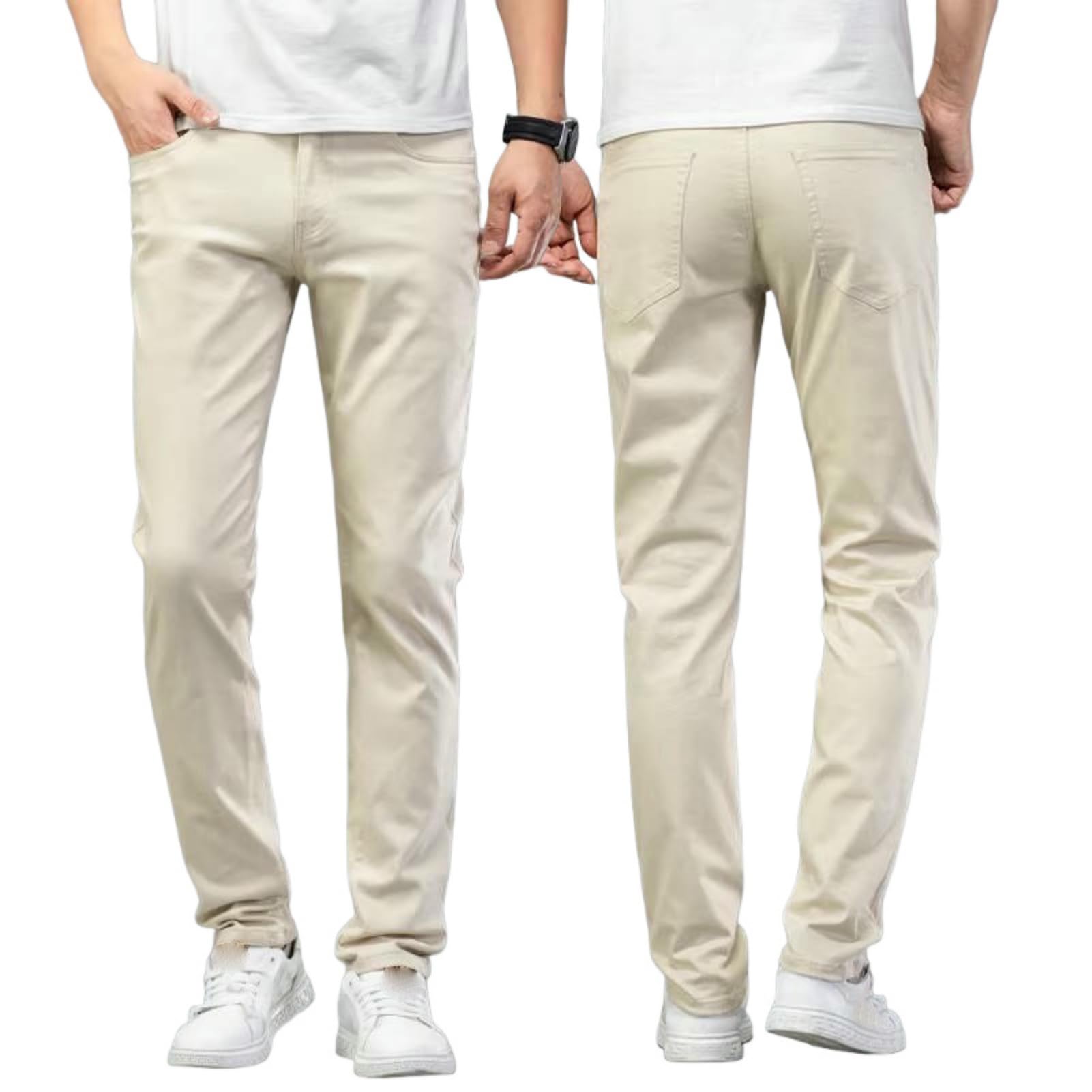 Pantaloni casual da uomo di estate sottile di colore chiaro kaki dritto