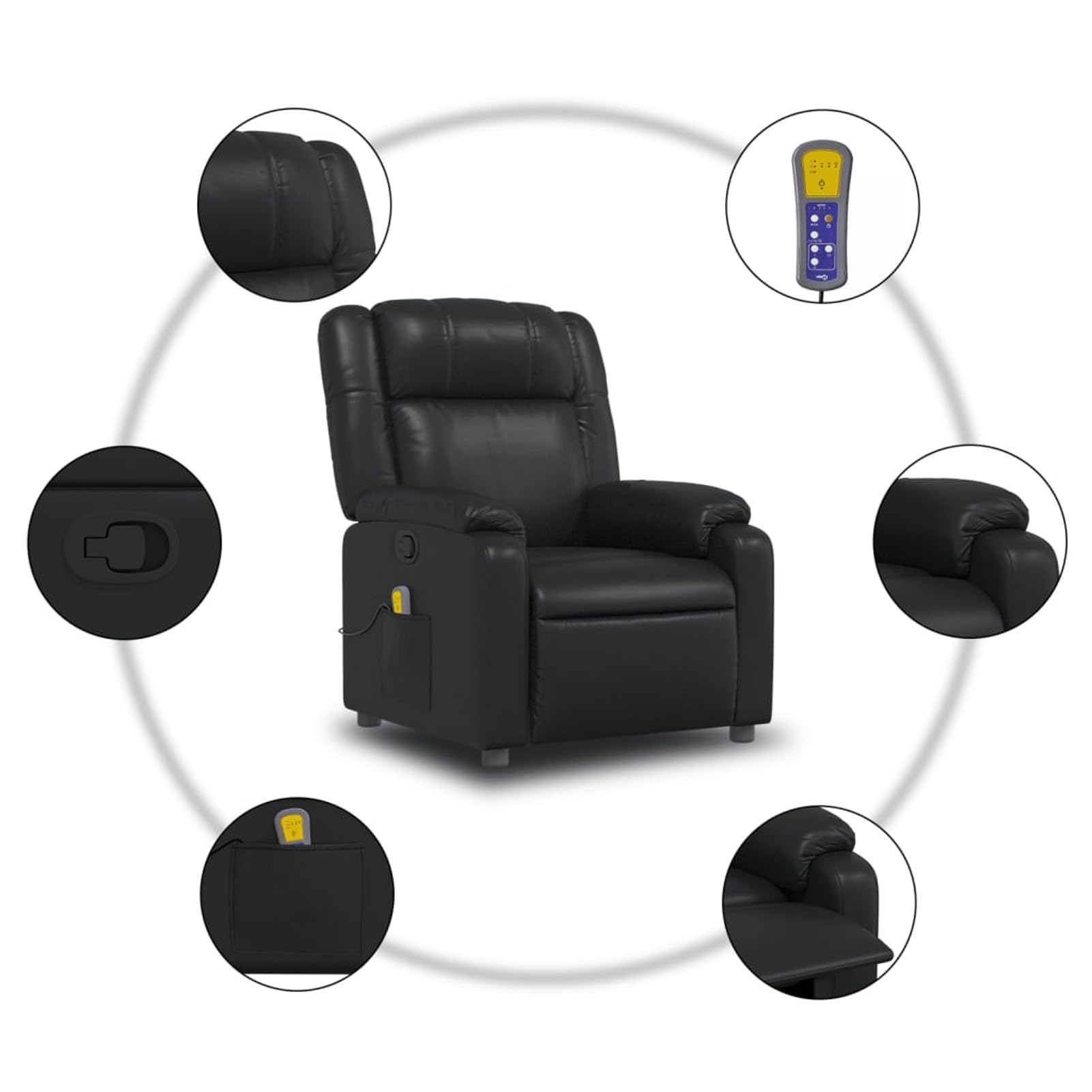 IKAYAA Sillón Reclinable de Masaje Cuero sintético Sillón De Relax, Sillon Masaje Relax, Sillon Relax Electrico con Bolsillos Laterales para Salón Oficina Dormitorio Color Negro