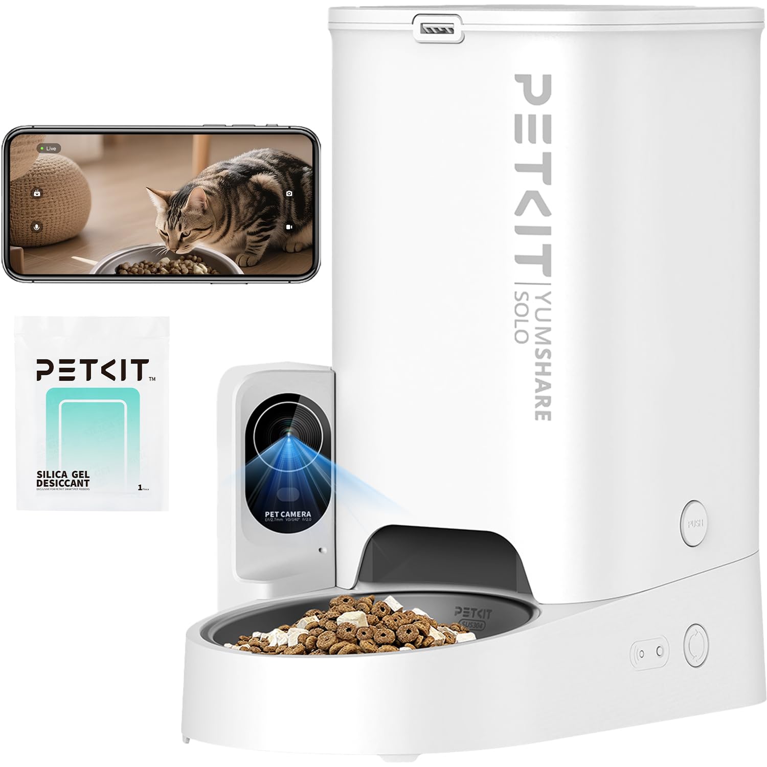 PETKIT Yumshare Solo Automatic Cat Feeder wirth CAMERA and 2-WAY AUDIO, App Control, WiFi Enabled 2.4G, Smart Pet Feeder for Cats and Dogs, Food Dispenser with Portion Control and Voice Recorder