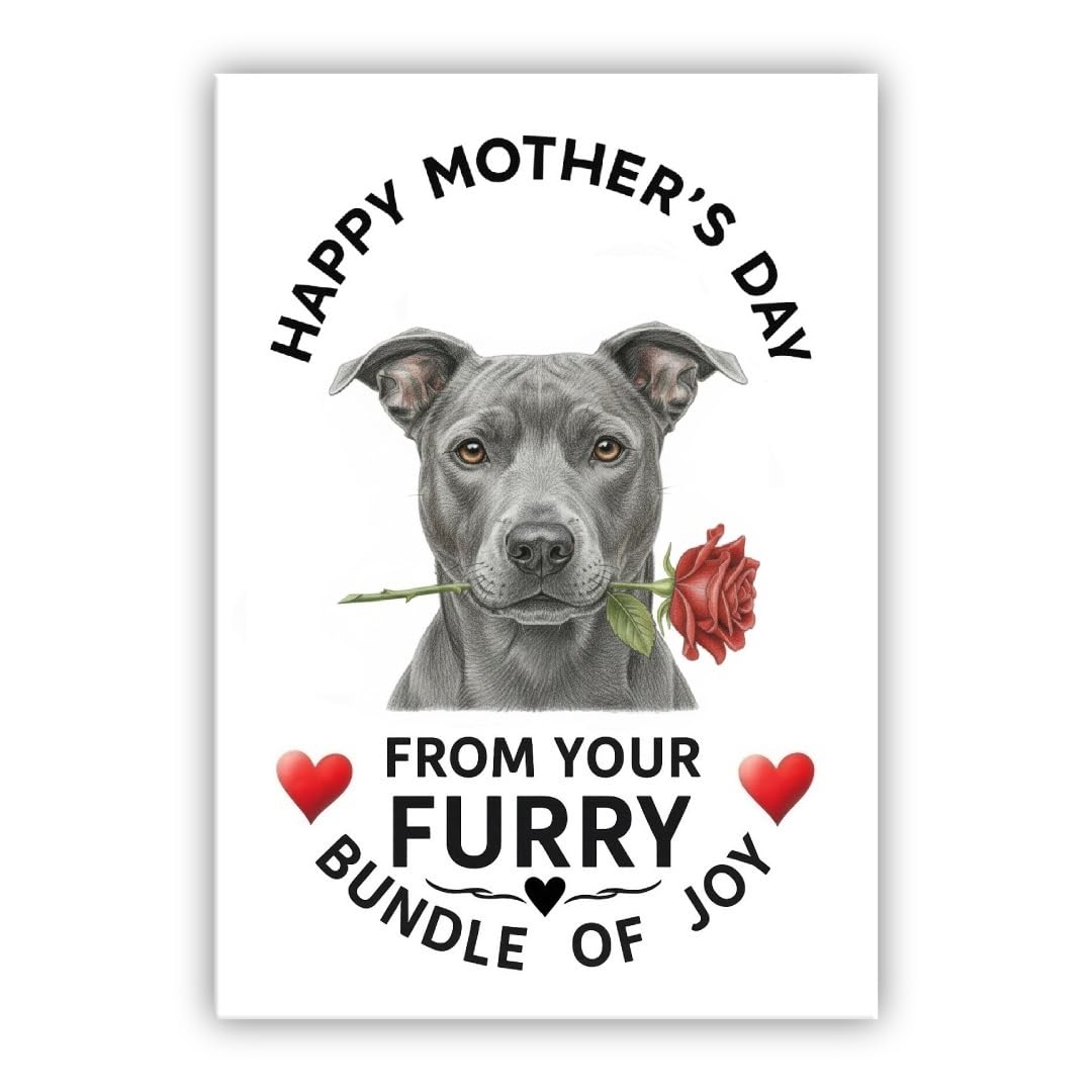 Mother’s Day Dog Card – Pet Mothers Day Greeting Card from the Dog - “Happy Mother’s Day” - Many Breeds Available (• Staffordshire Bull Terrier grey – Staff terrier – Staffy) — image 1