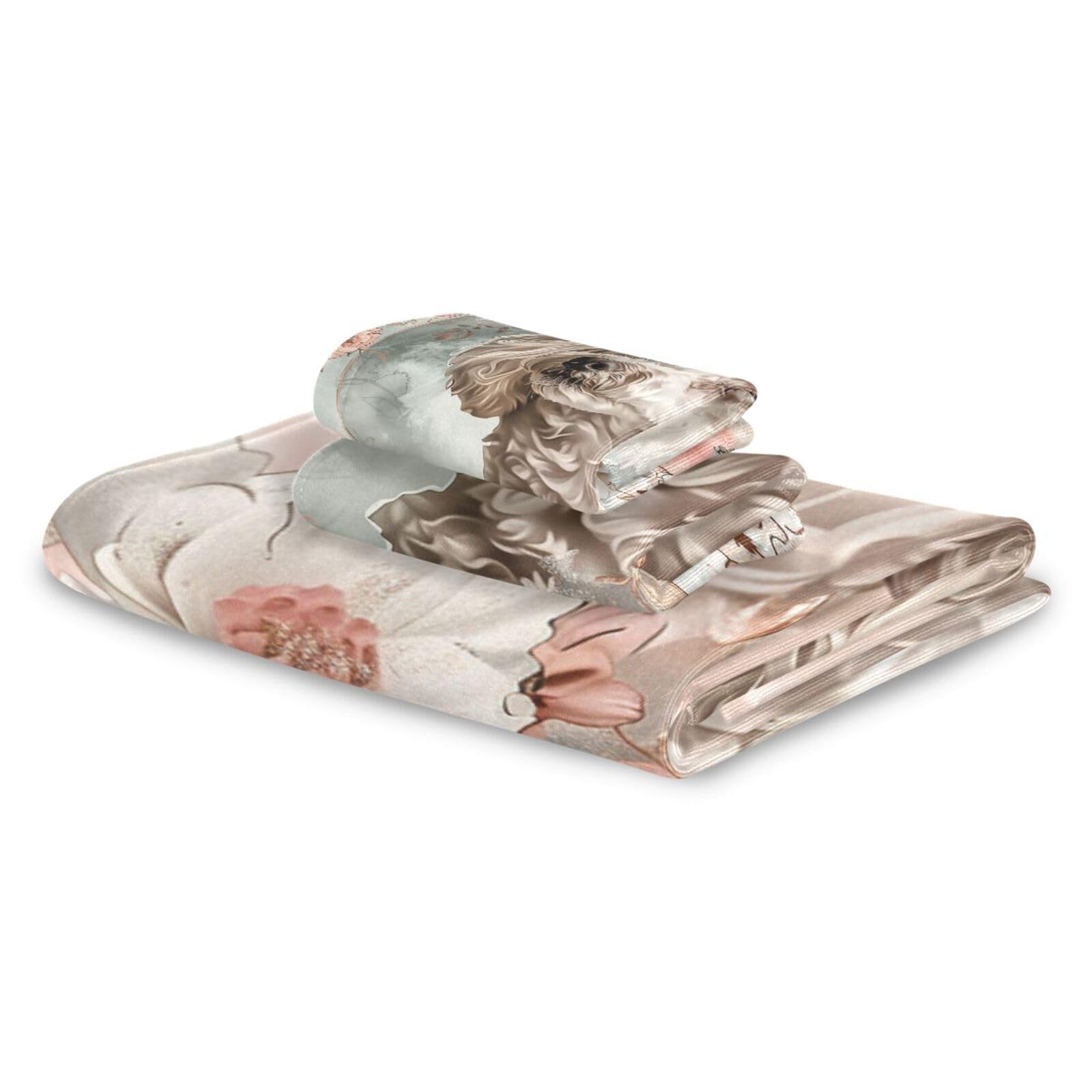 Set di 3 asciugamani morbidi in stile bohémien con fiori e cane floreale, 1 asciugamano da bagno, 1 asciugamano per le mani, 1 panno per yoga, bagno e cucina