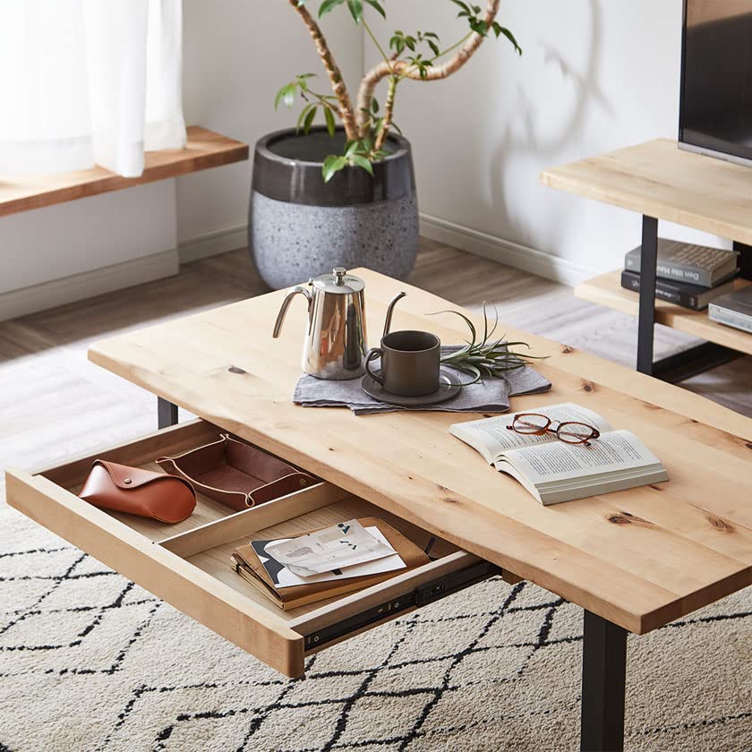 Amazon | リビングテーブル 幅120cm バーチ材 ナチュラル 収納付き  