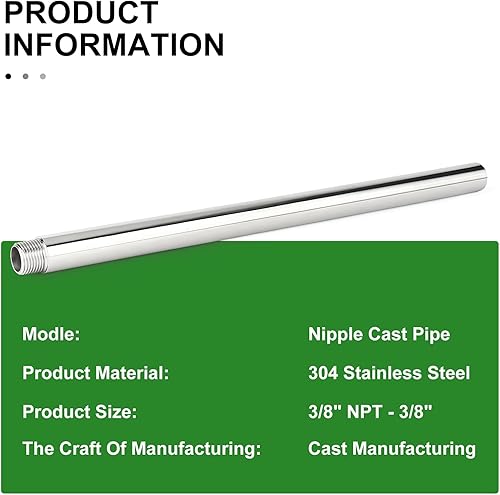 Miniatura 718 de TAISHER 2 accesorios de tubería de acero inoxidable, 1/2 "NPT x 1/2" NPT macho roscado, tubo fundido de pezón de 6 pulgadas de longitud 1.969 in