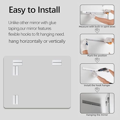Miniatura 4 de TheiaMo Espejo de baño sin marco de 48 x 30 pulgadas para pared, moderno espejo de baño rectangular con corte suave antioxidante, colgar