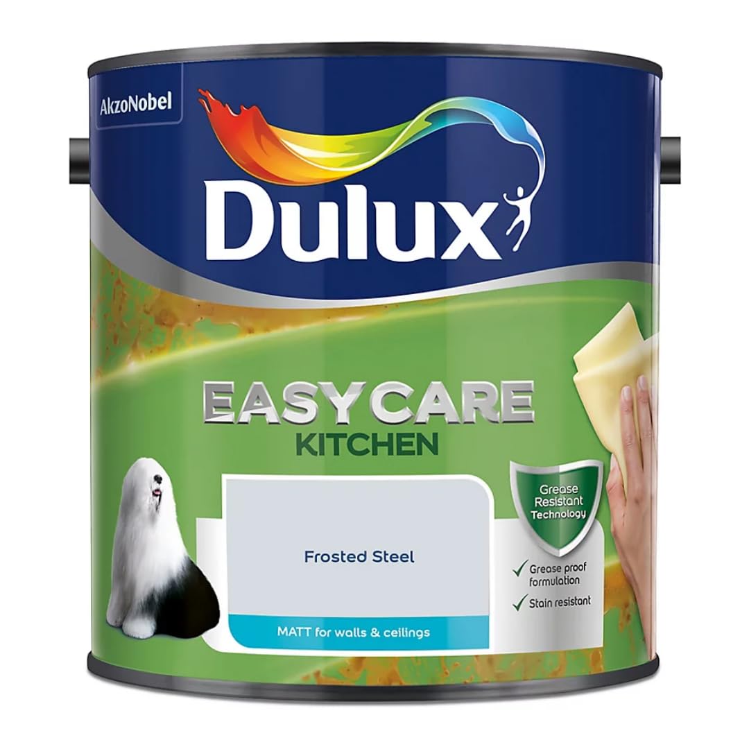 Frosted Steel Dulux Easycare Kitchen Matt Emulsion Paint 2.5L – Grease & Stain Resistant, Washable Matt Finish, Durable Interior Paint for Kitchen Walls & Ceilings