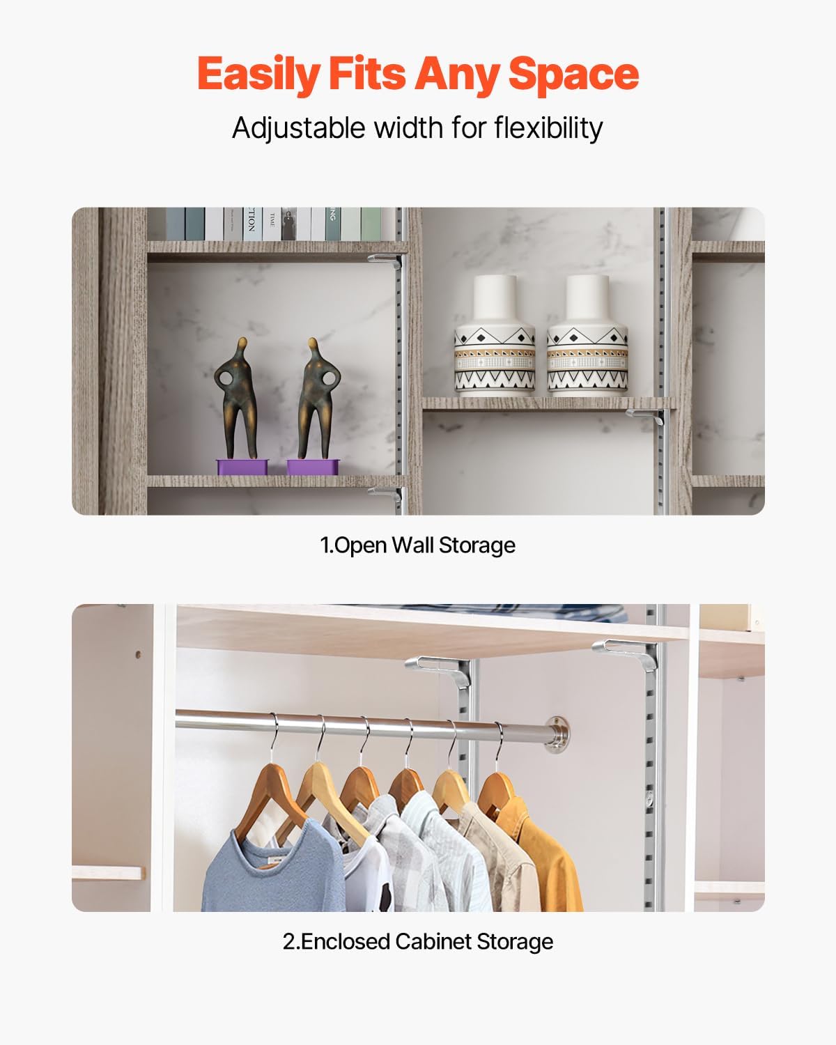 VEVOR Shelf Pilaster, 72.7-inch 20 Pack, Adjustable Shelf Brackets Steel Mortise Mount Pilaster Strip Standards with 140 Screws, Suitable for Wall Shelving System Cabinet Closet Organization