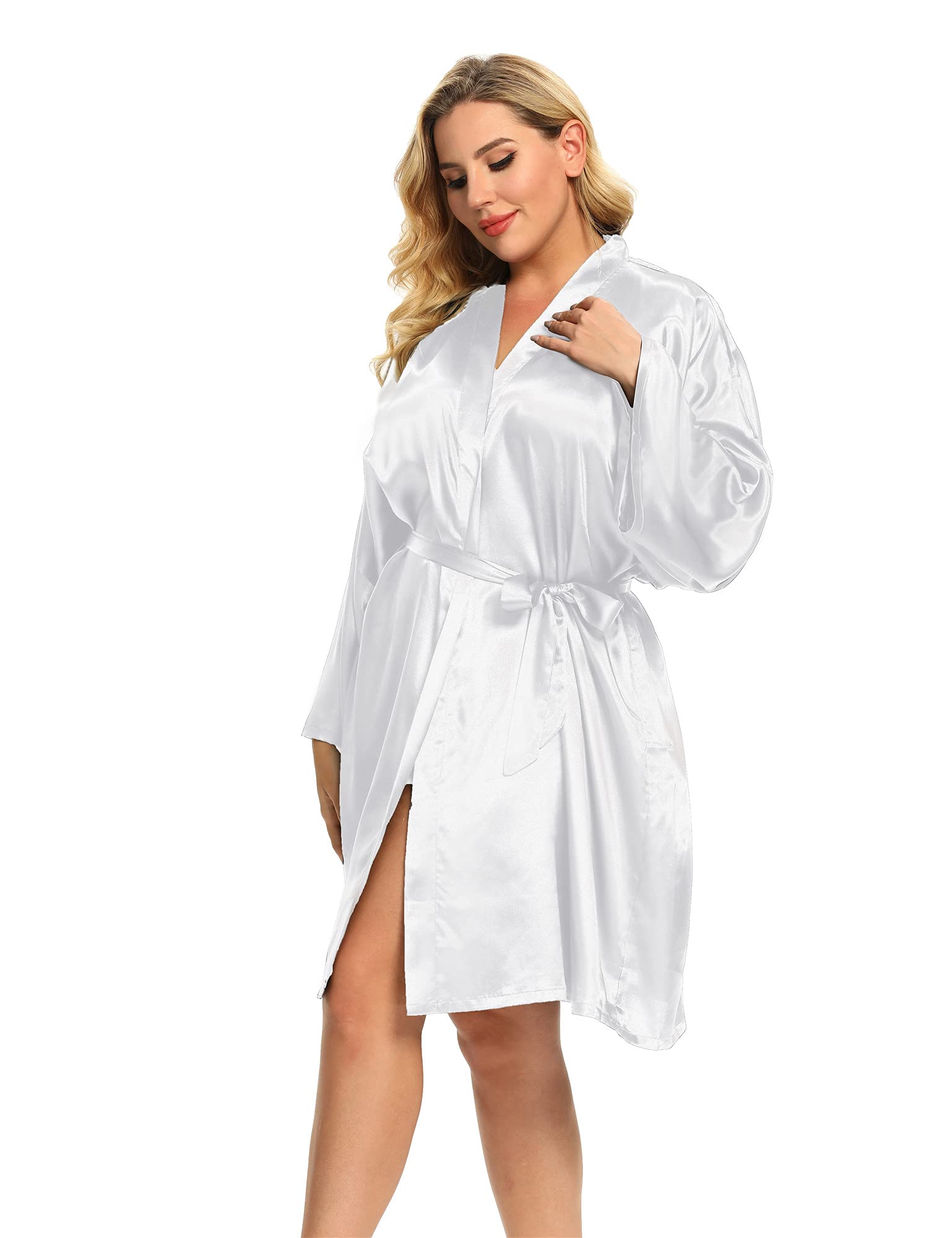 Womens Plus Size Silky Satin Robes - Bridesmaid Soft Sleepwear 1X-5X