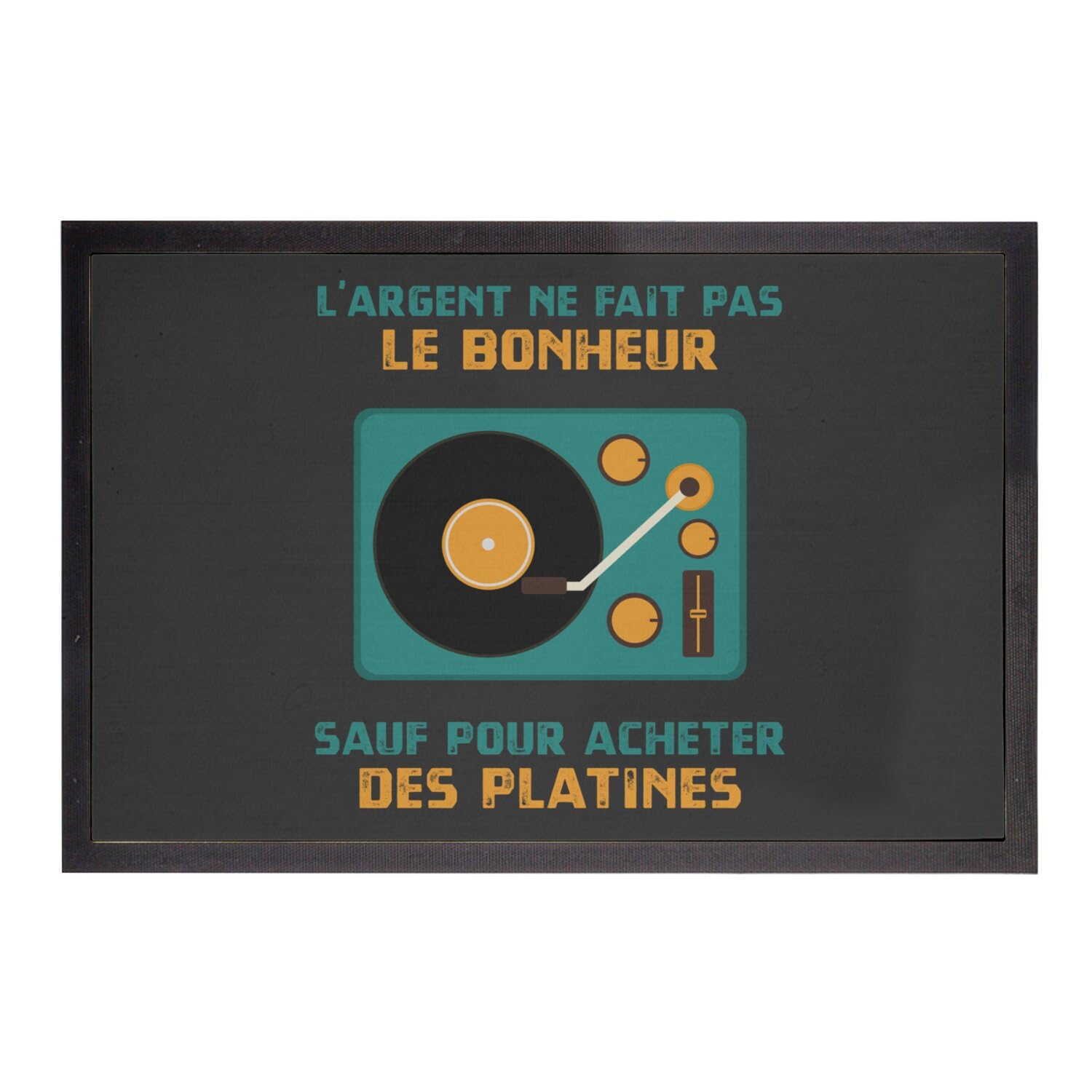 Paillasson platines vinyle DJ tapis entrée poussière musique noir 60x40