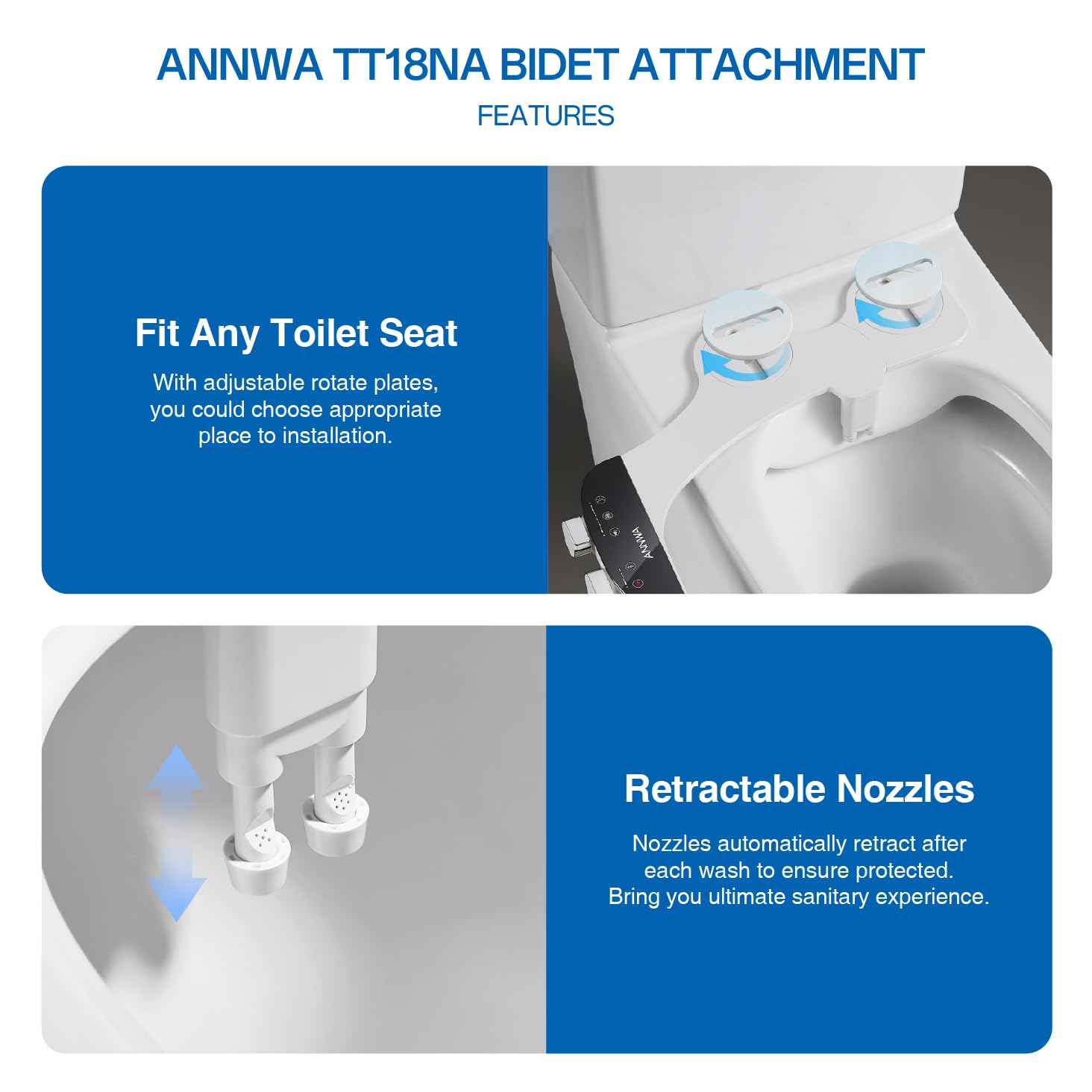 Bidé para WC con Agua Caliente y Fría, Bidet Portátil No Eléctrico con Ducha Integrada, Boquilla Retráctil Autolimpiante, Control de Presión, Limpieza Frontal y Posterior (TT18NA)