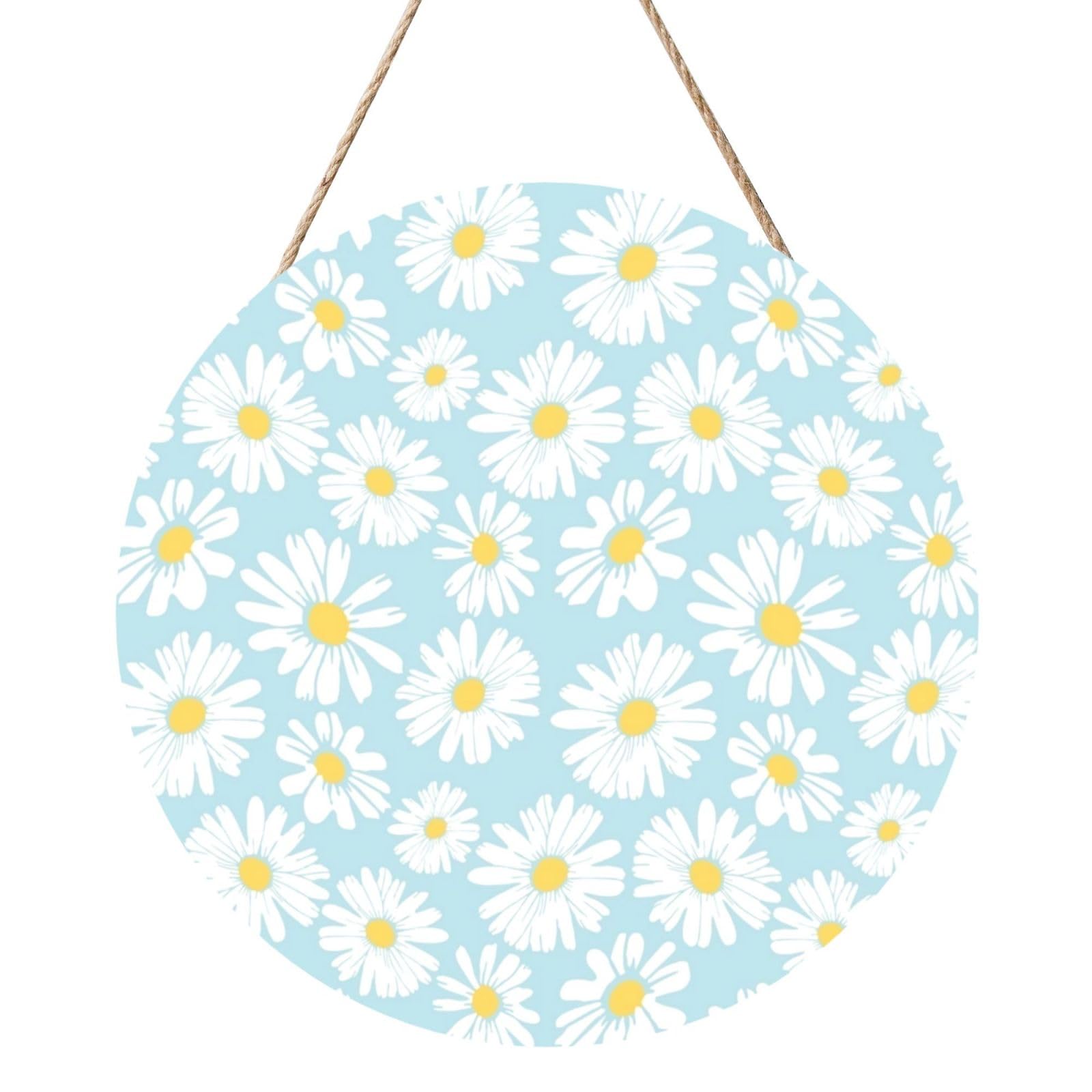 InOmak White Daisy Flower, Round Wood Panel Painting 12 in, Wall Hanging Painting For Home
