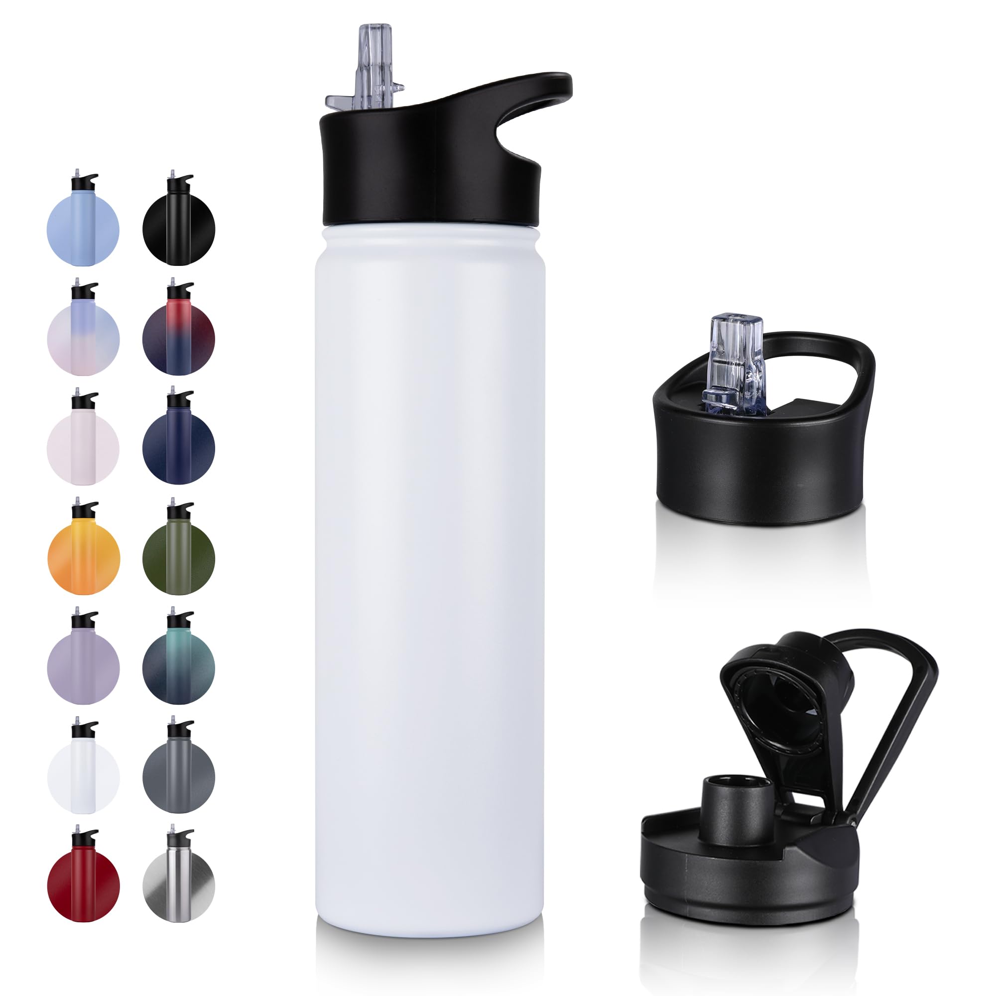 UMBFUN Insulated Water Bottle, 750ml 2 Lids (Straw Lid and Spout Lid)