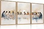 Ensemble d'art mural en toile encadré boho vert sauge HPNIUB, décor mural botanique minimaliste beige vert, peinture abstraite de ligne géométrique de feuille pour salon, chambre, salle à manger, bureau - 12"x16"x3