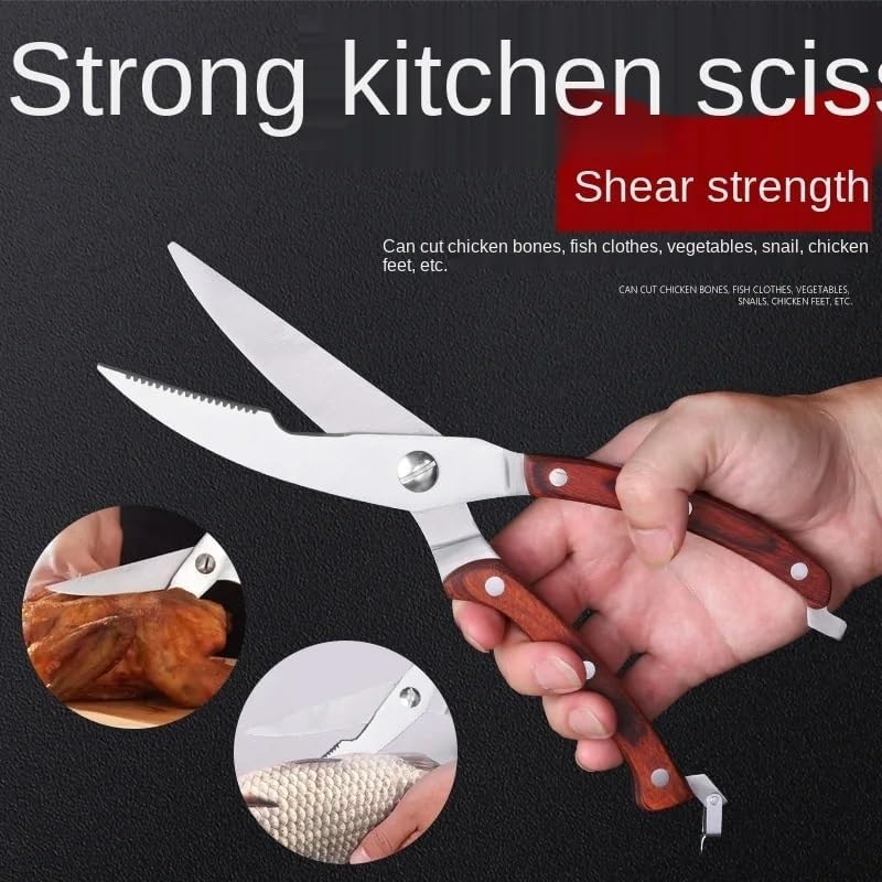Kitchen Scissors Tools Stainless Steel Chicken Bone Home Multi-Purpose Color Wooden Handle Shears