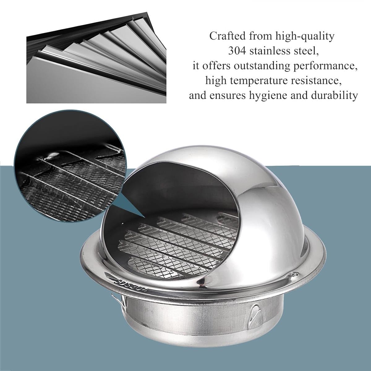 Griglia di ventilazione esterna rotonda in acciaio inossidabile 304 (50 mm-300 mm) per scarico a parete, resistente alle intemperie, facile installazione e resistente alla corrosione (130 mm)