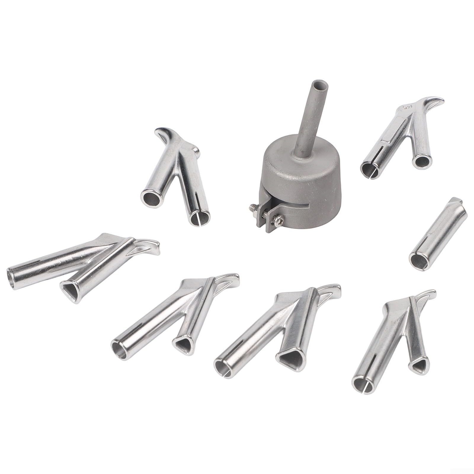8 boquillas de soldadura de acero inoxidable para aparatos de aire caliente de 32 mm, redondo/triángulo/boquilla para soldadura de plástico PVC PP, compatible con 1500-2000 W