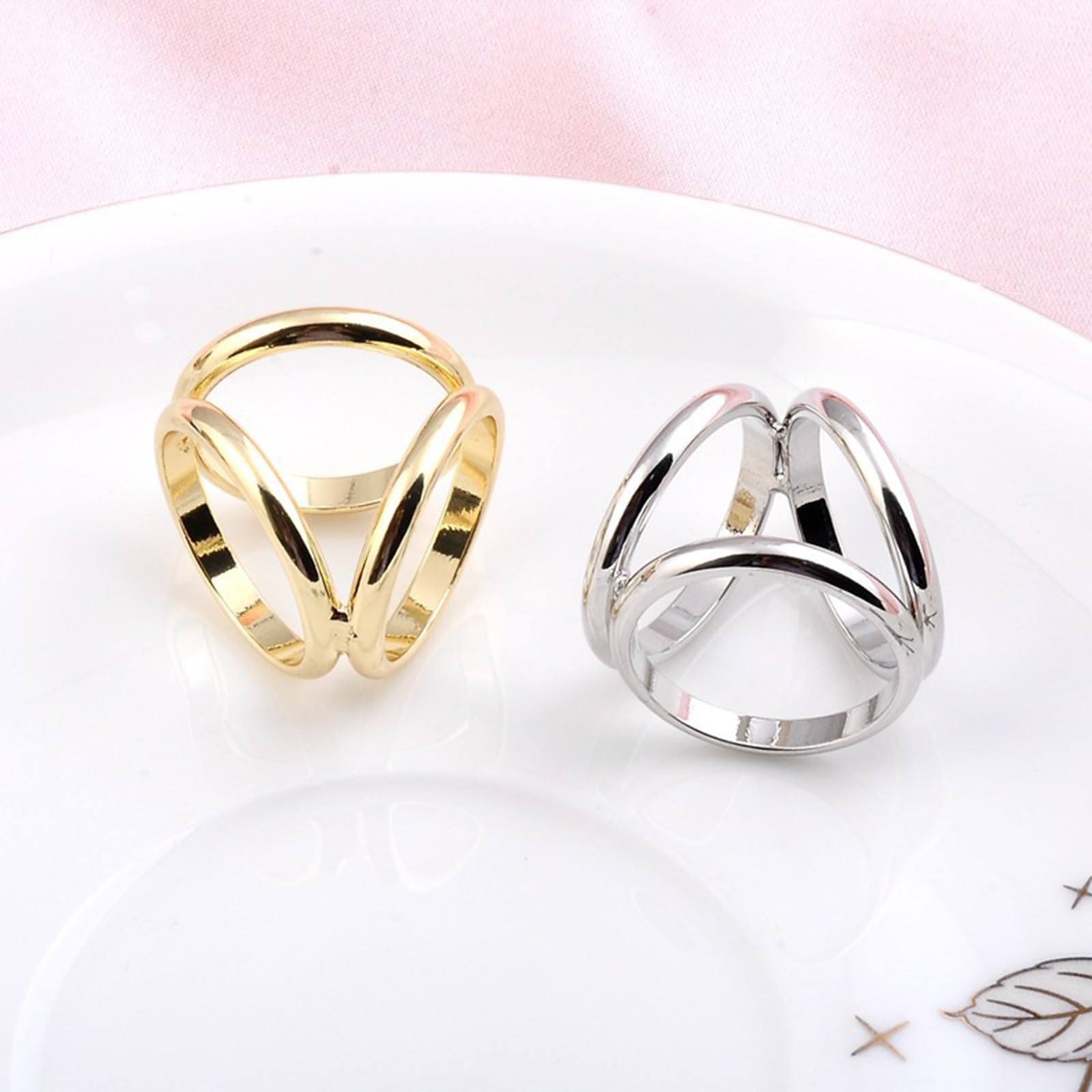2Pcs Women Fashion Three Rings Scarf Ring Scarf Buckle Silk Scarf Clasp Clips Clothing Wrap Holder,scarf ring,silk scarf clip,three ring scarf,scarf buckle for women,scarf rings(Silver+Golden) - Image 3