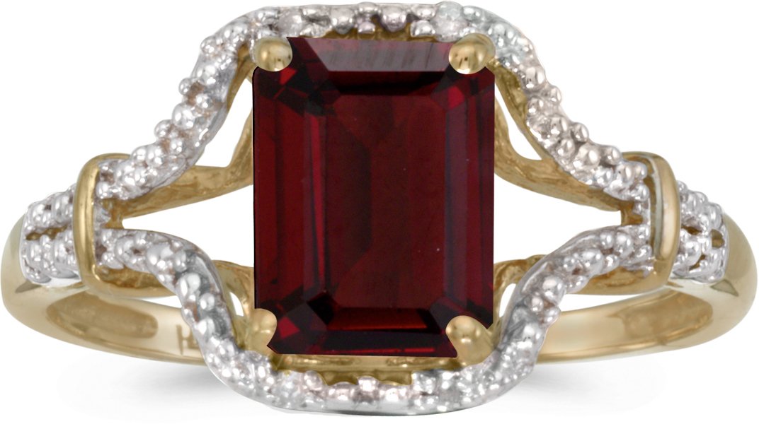 BillyTheTree Jewelry10k Yellow Gold Emerald-Cut Garnet and Diamond Ring