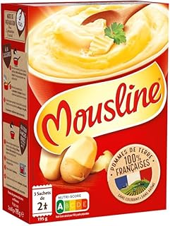 MOUSLINE Purée Nature 3 Sachets pour 2 | Format Pratique 195g | Purée de Pommes de Terre Savoureuse | Idéale pour vos Accompagnements Quotidiens! - Le Lot De 4