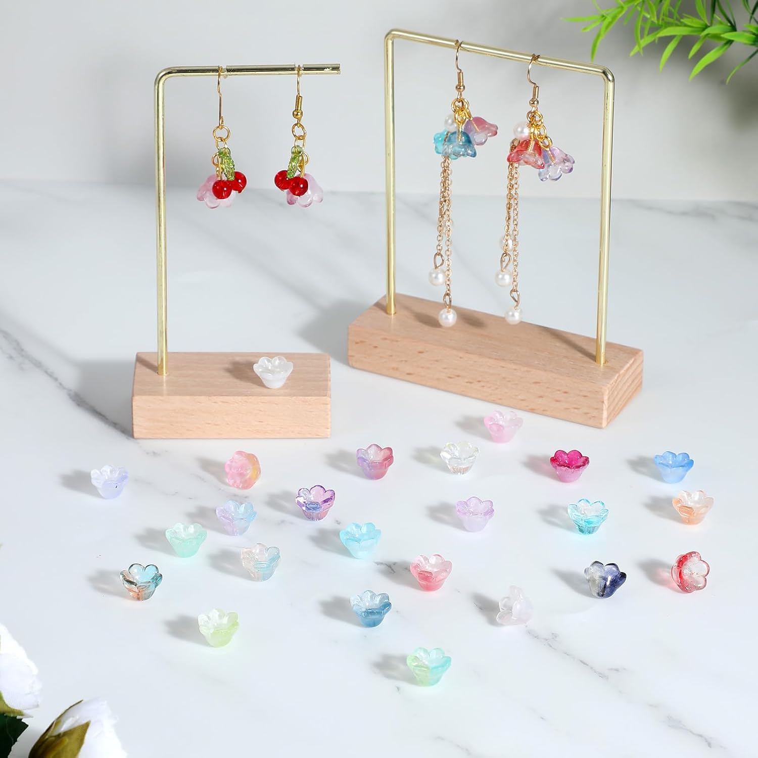 150PCS Glass Flower Beads, Mixed Color Glass Bellflower Beads, Trumpet Flower Bead, Gradient Clear Cute Bead for Bracelet, Necklace, Earring, Jewelry Making and DIY Craft - Image 7