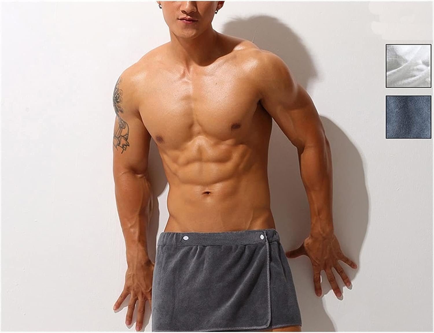 FOKH - Jupe Serviette Microfibre Homme - 30x140cm - Gris - Pour Piscine, Plage, Sport