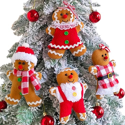 El Mejor Listado de Muñeco de jengibre los mejores 10. 46 4 adornos de hombre de jengibre de 5.7 pulgadas de alto para árbol de Navidad, cifras de pan de jengibre, rellenos de felpa, adornos para árbol de Navidad, decoraciones colgantes...