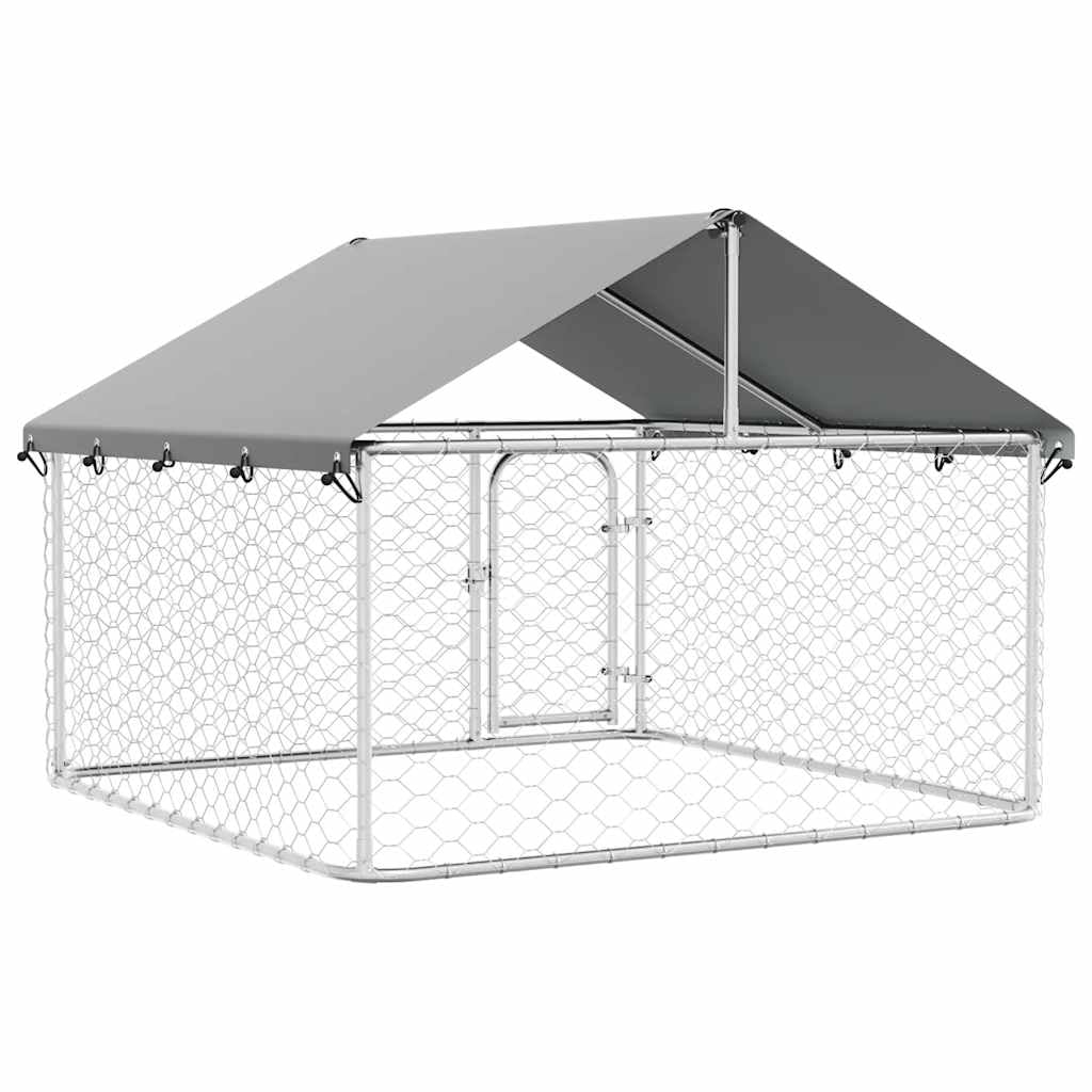 Galvanized Steel Outdoor Dog Kennel with Roof | Features a lockable door to keep puppies and dogs secure in the backyard, measuring 6.6 x 6.6 x 5 feet.