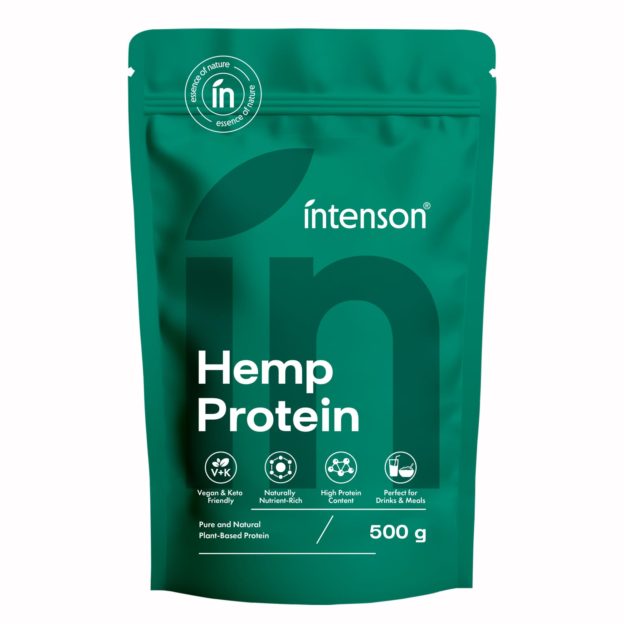 Intenson Hanfproteinpulver, 500 g, Hoher Proteingehalt, Unterstützt Muskelerhalt und Regeneration, Vegan und Keto-geeignet, Glutenfrei, Ohne Zusatzstoffe