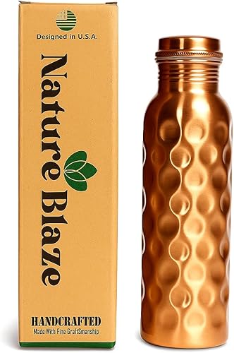 Miniatura 18 de Botella de cobre llana Ayurvédica Botella de agua deportiva Fitness Yoga a prueba de fugas - 1000ML Botella llana de cobre 1Ltr,Botella de diseño