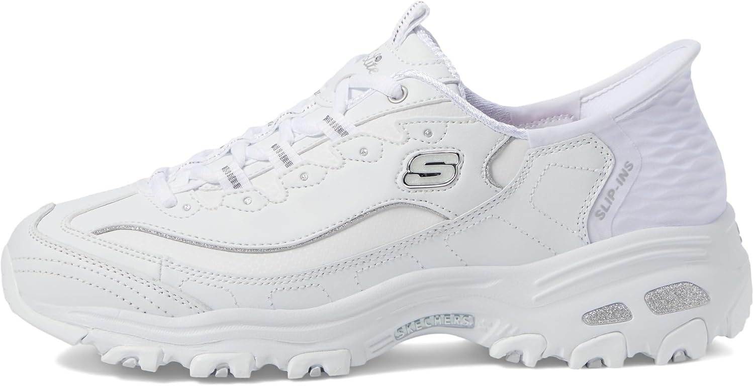 Skechers Sport Women's Women's D'Lites New Scene Hands Free Slip-Ins Sneaker, White/Silver, 7