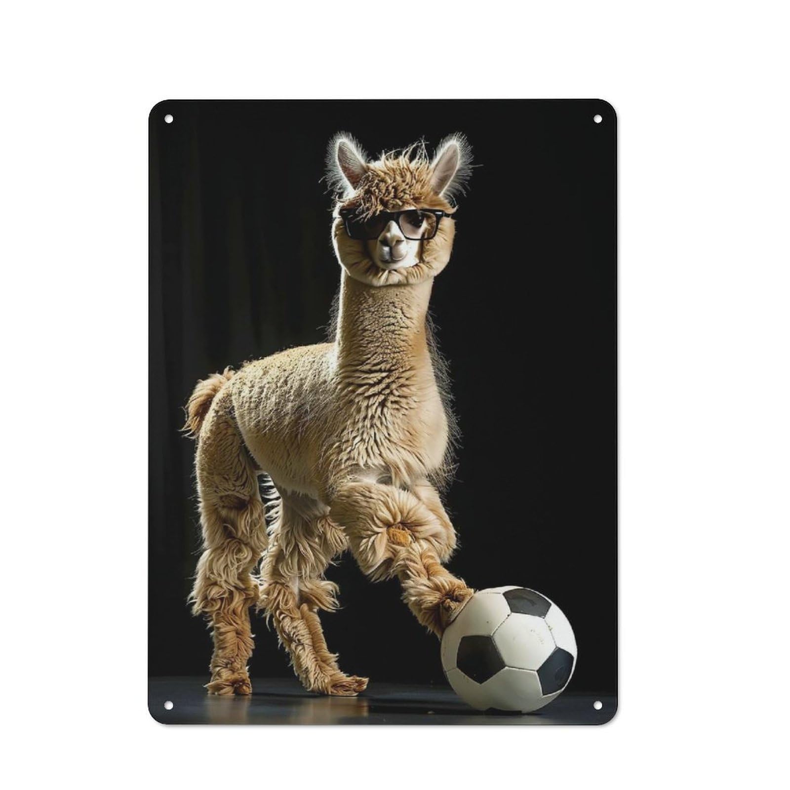 Junmoney Alpaca Soccer Warehouse Style Metal Wall Decor 40X30cm, Industrial Metal Sign For Workspace, Cafe, Hallway Or Garage