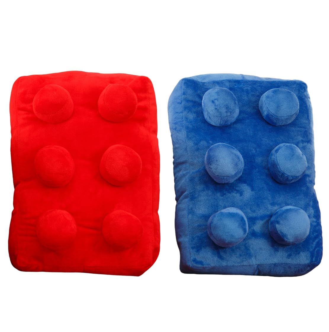 Echo Three Red And Blue Building Brick Cushion Blue And Red | Pair Of Pillows Kids Room Home Decor Filled Cushions |2 Decorative Retro Fun Novelty Cushion Toy Large Pillow