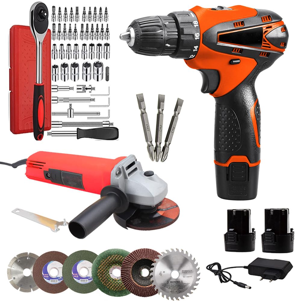 MLD Powerful 12V Li-ion Cordless Drill With Combo 850W 4-Inch Angle Grinder for Polishing Cutting Grinding Works Extra 52pcs Accessories Tool Kit JR-916 (12v/1350 Rpm/Multicolor) (B0D1CN9P1Y) Amazon Price History, Amazon Price Tracker