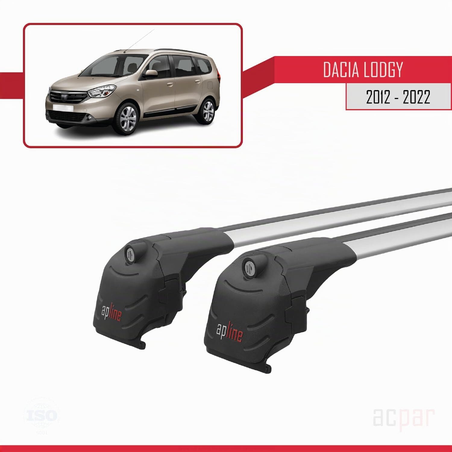 Compatible avec Dacia Lodgy (J92) 2012-2022 ACE-2 Modèle Barres de Toit Railing Porte-Bagages de Voiture Aluminium Gris 2 Barres