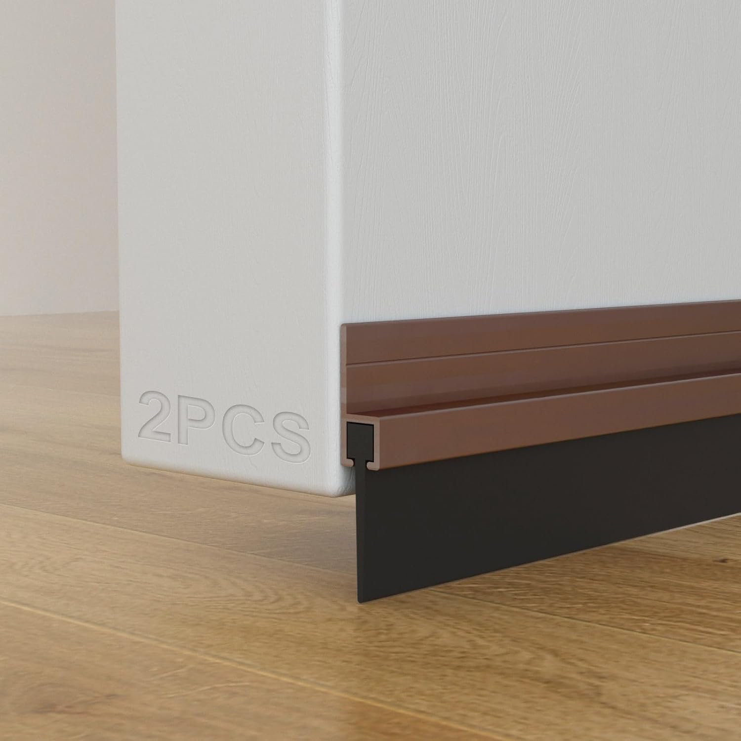 2 Pack Door Draft Stopper, Cuttable Weather Stripping Door Seal 39” Length, Strong Adhesive Aluminum Door Sweep for Exterior and Interior Doors (Brown, 39 Inch) Brown 39 Inch