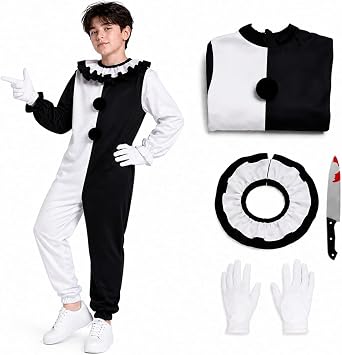 Pigmiss Kids Art Clown Terrifying Costume Clown Mask Killer Outfits 4-12 Y