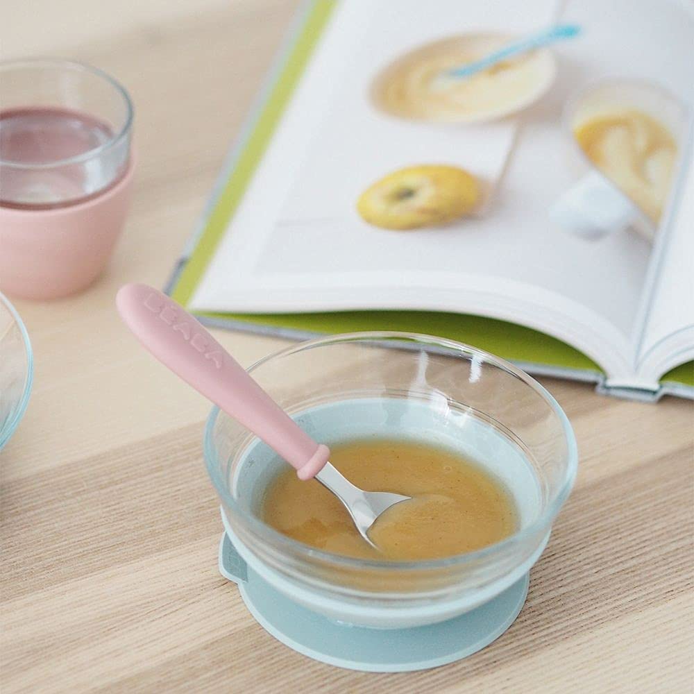 BÉABA & Duralex, Set Pappa Bambino In Vetro, Piatto Ciotola E Bicchiere Con Ventosa In Silicone, Ergonomico Ed Evolutivo, Sano E Resistente, Made In France, Eucalipto
