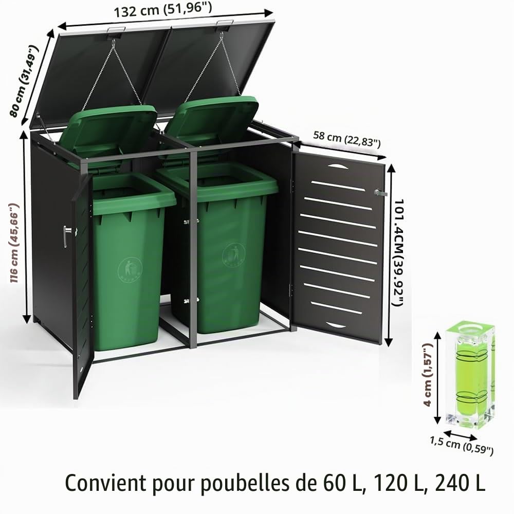 Melko Cache-poubelles anthracite | Extensible à volonté | Revêtement pour 2 poubelles | Robuste et durable | Capacité jusqu'à 240 l