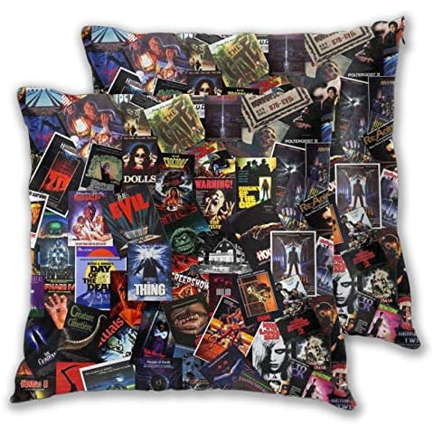 Granbey Horror Pillow Case Spooky Halloween Pillow Covers Horror Movie Decor Cushion Covers 18 x 18 Set of 2 Decorative Square Pillowcase for Living Room Sofa Bedroom Moive Room Cover