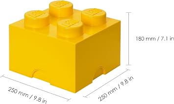 LEGO Storage Brick 4 Knobs YELLOW - Stackable Plastic Storage Box with Lid for Kids and Adults Ideal Desk Organizer and Toy Box - 5.6L Capacity