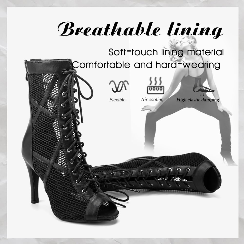 DKZSYIM Stivali da ballo aperti da donna, per salsa latina, scarpe da ballo con lacci, modello K99X